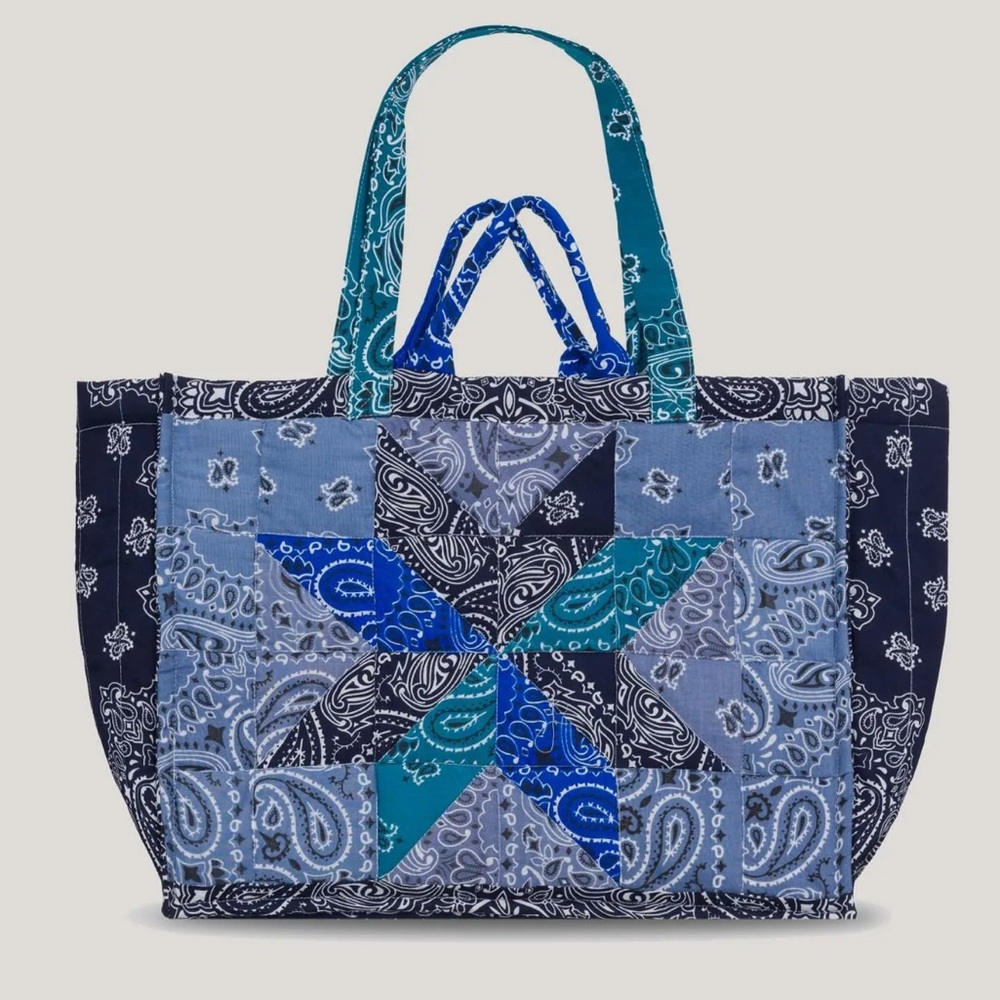 QUILTED MAXI CABAS TOTE - PATCHWORK - CHAMBRAY / NAVY